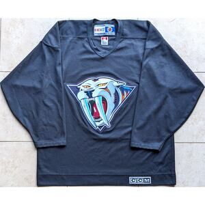 RARE Nashville Predators 2000s CCM Practice CAT Alt jersey L blk NHL hockey vtg